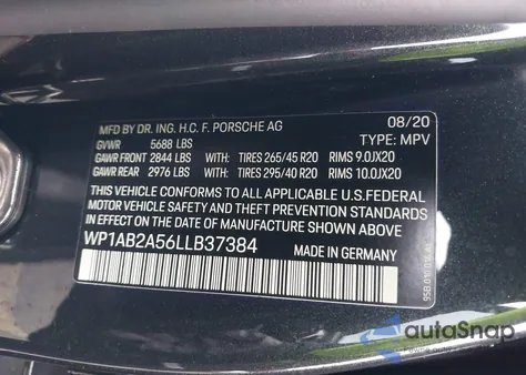 2020 Porsche Macan S из США, поврежденный, VIN WP1AB2A56LLB37384